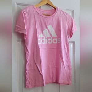 Adidas Pink Tee with White Logo - Size M